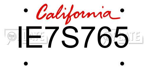 IE7S765 California License Plate