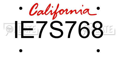 IE7S768 California License Plate