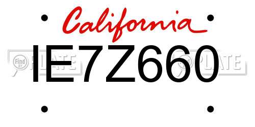IE7Z660 California License Plate