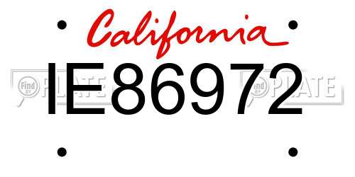IE86972 California License Plate