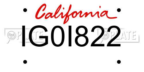 IG0I822 California License Plate