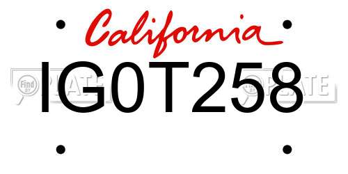 IG0T258 California License Plate