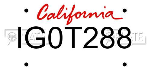 IG0T288 California License Plate