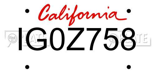 IG0Z758 California License Plate