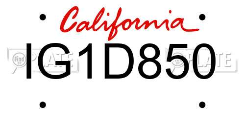 IG1D850 California License Plate