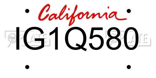 IG1Q580 California License Plate
