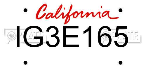 IG3E165 California License Plate