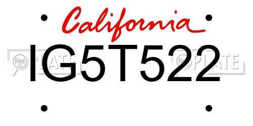 IG5T522 California License Plate
