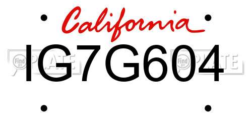 IG7G604 California License Plate