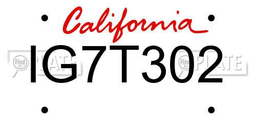 IG7T302 California License Plate