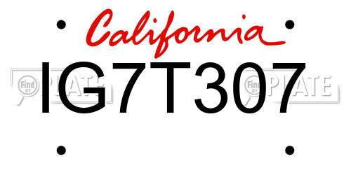 IG7T307 California License Plate