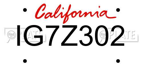 IG7Z302 California License Plate