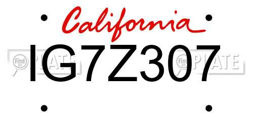 IG7Z307 California License Plate