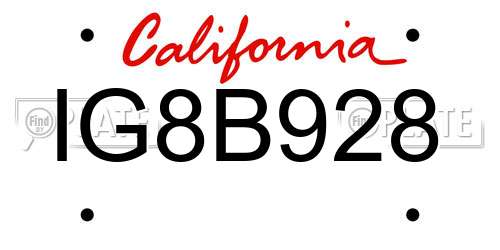 IG8B928 California License Plate