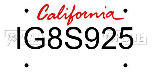 IG8S925 California License Plate