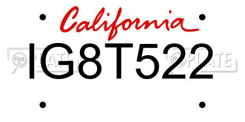 IG8T522 California License Plate