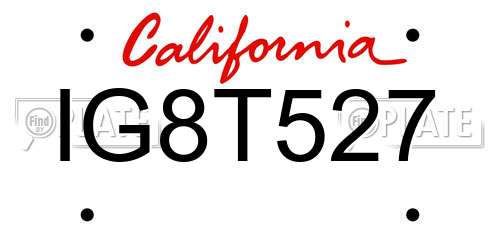 IG8T527 California License Plate