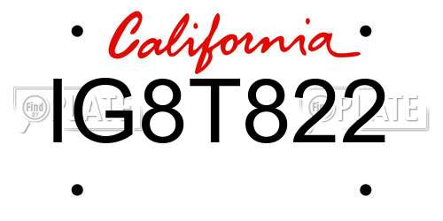 IG8T822 California License Plate