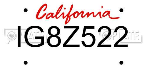 IG8Z522 California License Plate