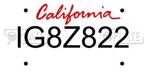 IG8Z822 California License Plate