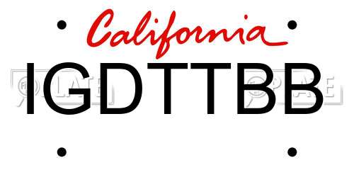 IGDTTBB California License Plate