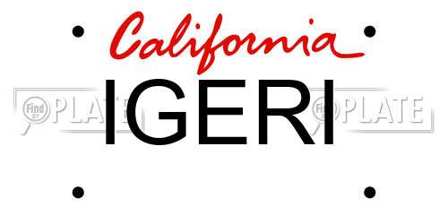 IGERI California License Plate