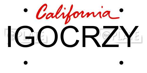IGOCRZY California License Plate