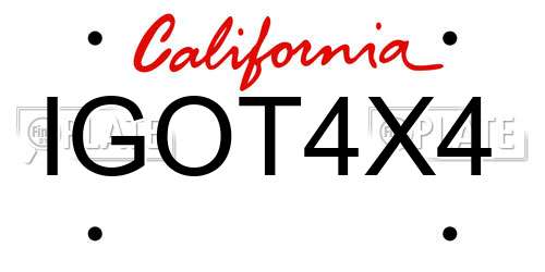 IGOT4X4 California License Plate