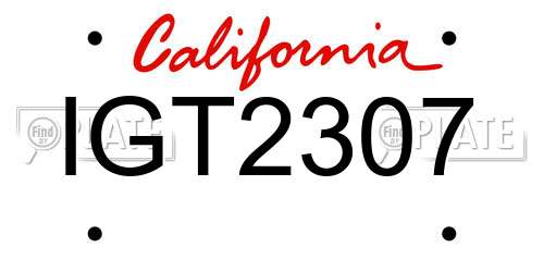 IGT2307 California License Plate