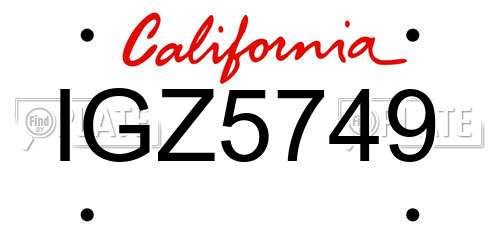 IGZ5749 California License Plate