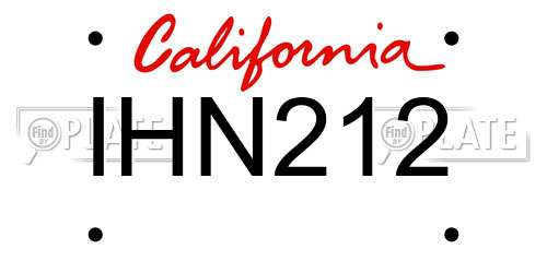 IHN212 California License Plate