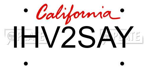 IHV2SAY California License Plate
