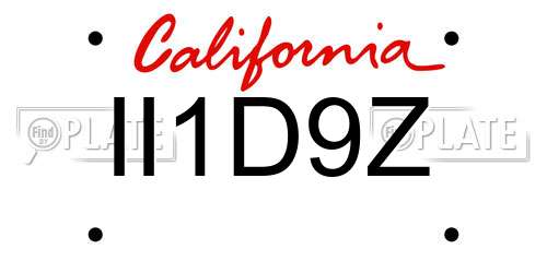 II1D9Z California License Plate