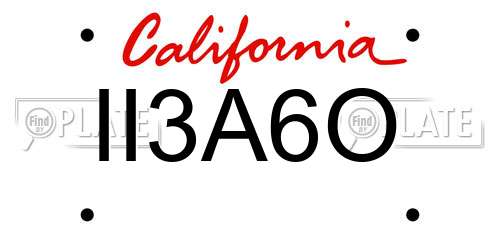 II3A6O California License Plate