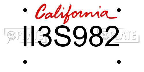 II3S982 California License Plate