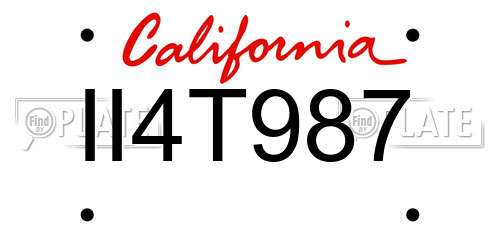 II4T987 California License Plate