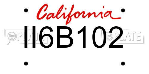 II6B102 California License Plate