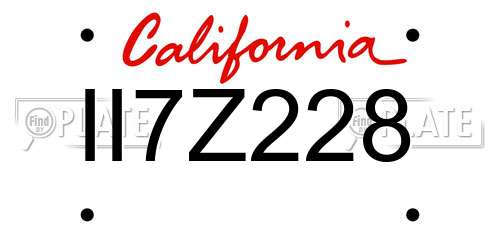 II7Z228 California License Plate