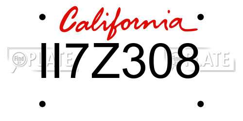 II7Z308 California License Plate