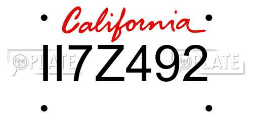 II7Z492 California License Plate