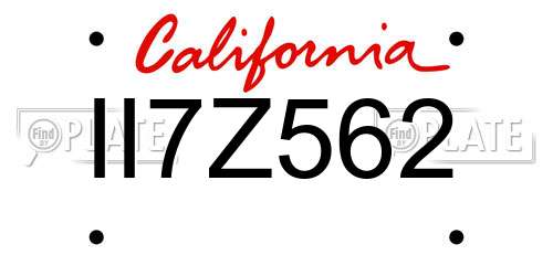 II7Z562 California License Plate