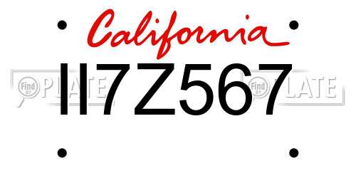 II7Z567 California License Plate