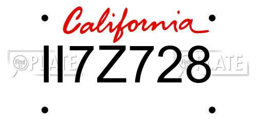 II7Z728 California License Plate