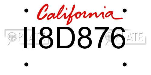 II8D876 California License Plate