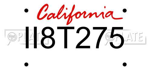 II8T275 California License Plate