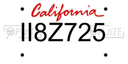 II8Z725 California License Plate