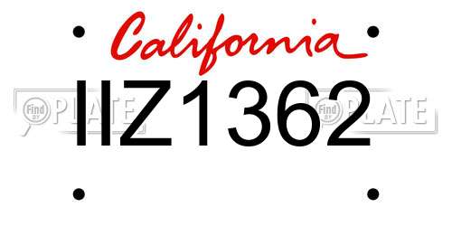 IIZ1362 California License Plate