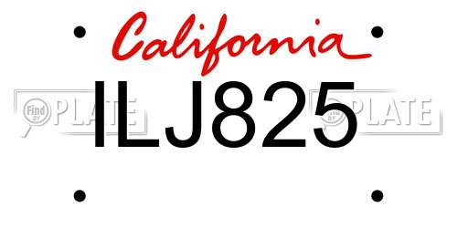 ILJ825 California License Plate