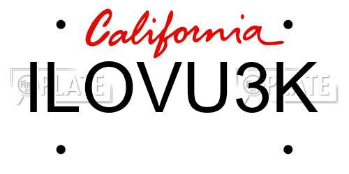 ILOVU3K California License Plate