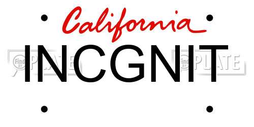 INCGNIT California License Plate